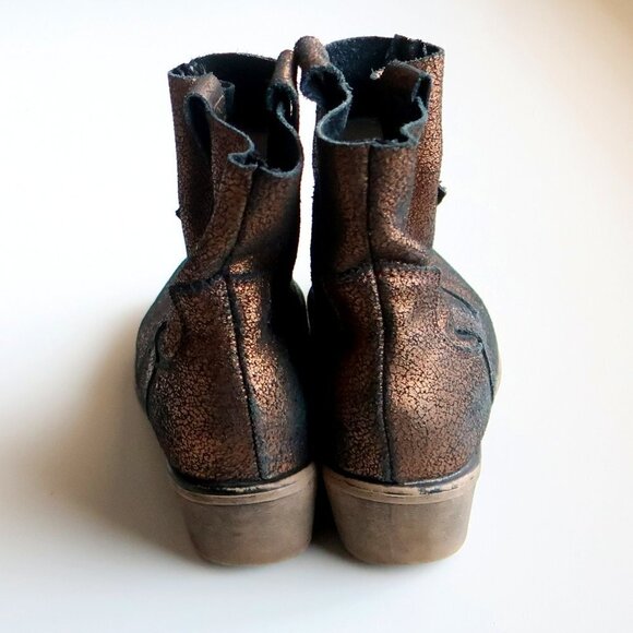 Charles David Bronze Leather Low Block Heel Ankle Boots / Booties Size 7 - Picture 6 of 15